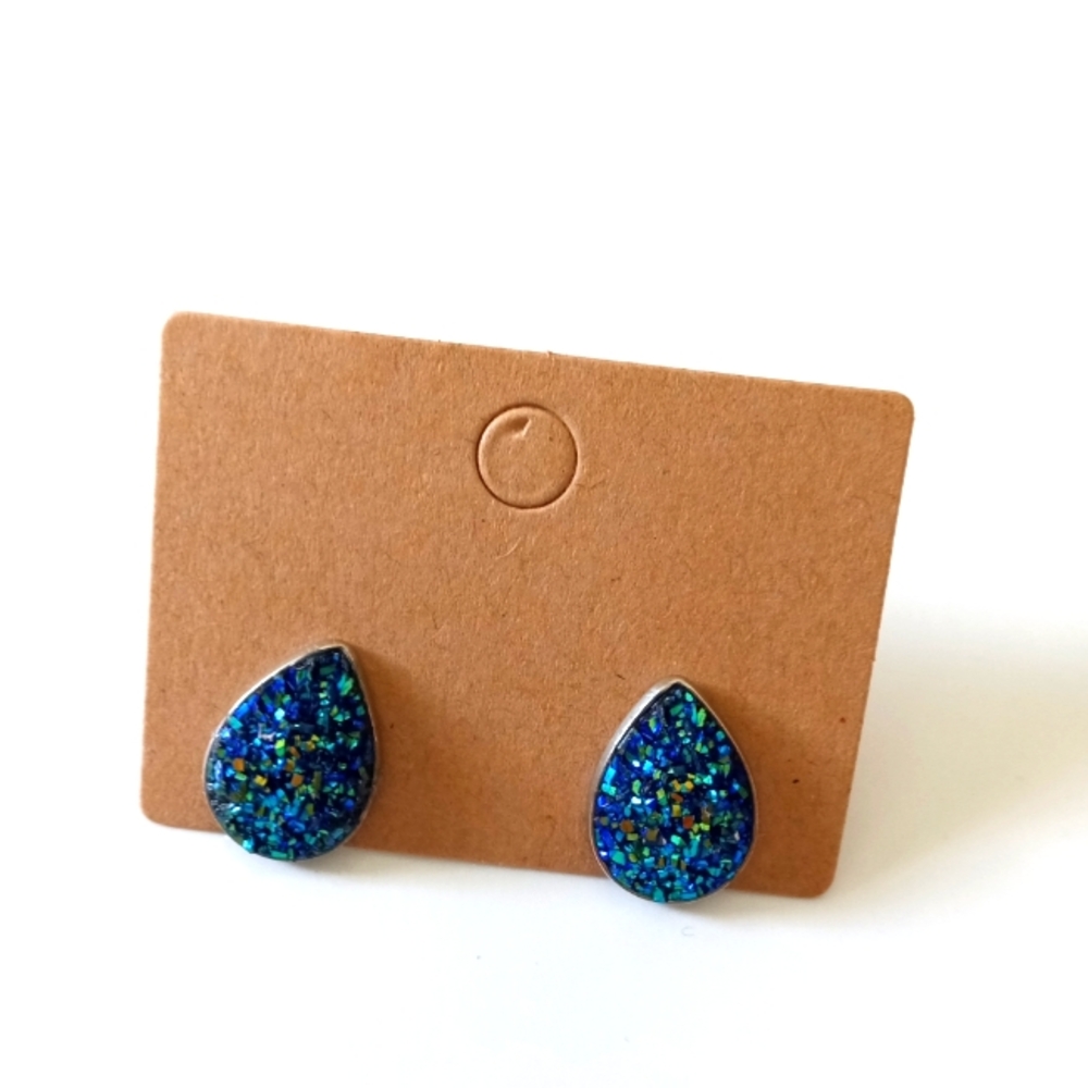 Fashion Jewelry Druzy Teardrop Stud Earrings